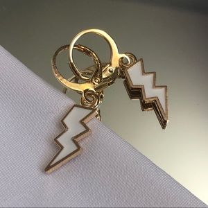 Handmade White Lightning Bolt Huggie Earrings